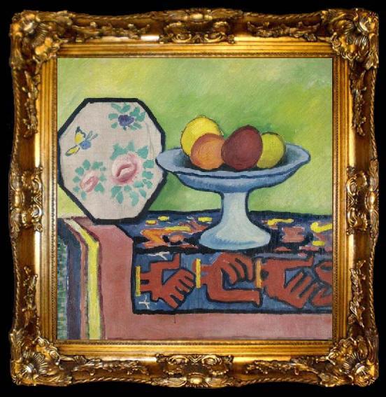 framed  August Macke Still-life with bowl of apples and japanese fan, ta009-2